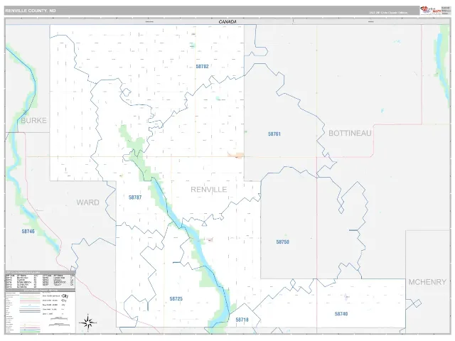 Renville County, ND ZIP Code Wall Map, Classic style