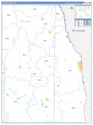 Richland County, ND Business Reference style ZIP Code wall map
