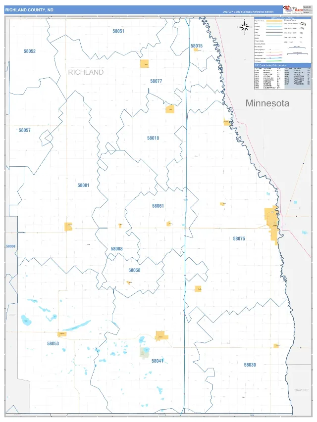 Richland County, ND ZIP Code Wall Map, Business Reference style