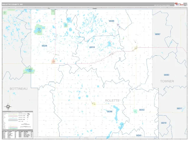 Rolette County, ND ZIP Code Wall Map, Classic style