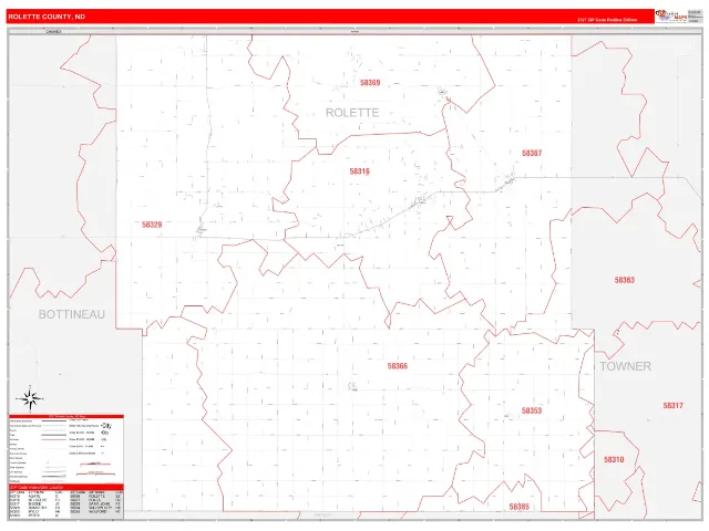 Rolette County, ND ZIP Code Wall Map, RedLine style