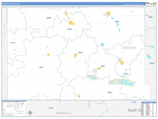 Sargent County, ND ZIP Code Wall Map, Business Reference style