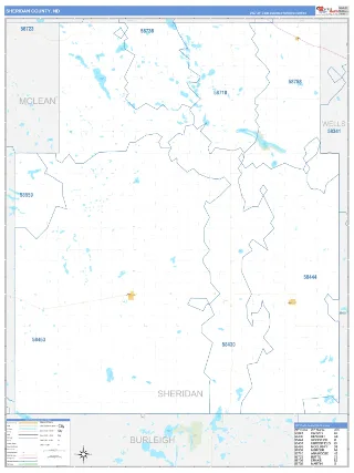 Sheridan County, ND Business Reference style ZIP Code wall map