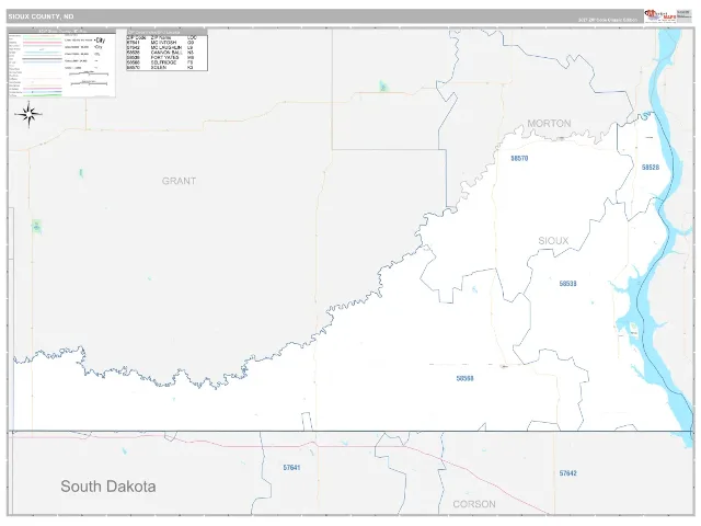 Sioux County, ND ZIP Code Wall Map, Classic style