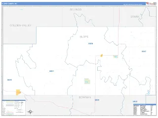 Slope County, ND Business Reference style ZIP Code wall map