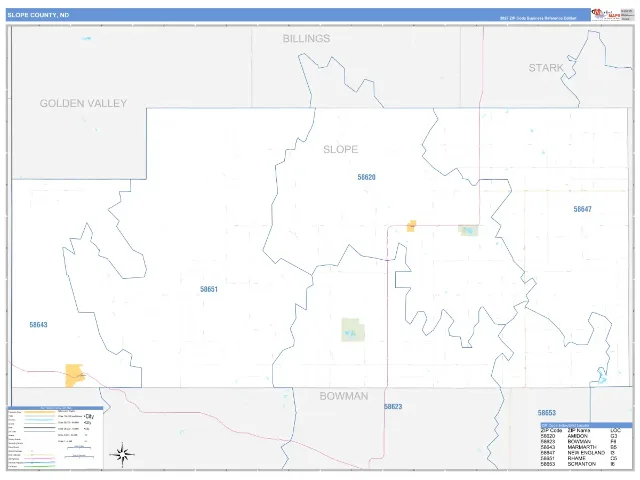 Slope County, ND ZIP Code Wall Map, Business Reference style