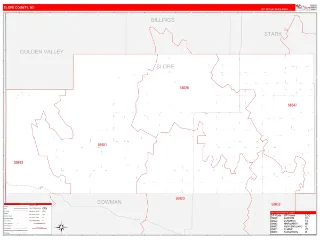Slope County, ND RedLine style ZIP Code wall map