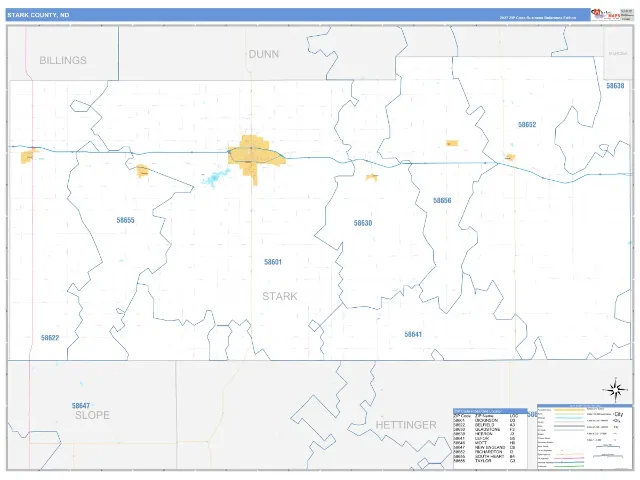 Stark County, ND ZIP Code Wall Map, Business Reference style