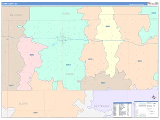 Stark County, ND ColorCast style ZIP Code wall map