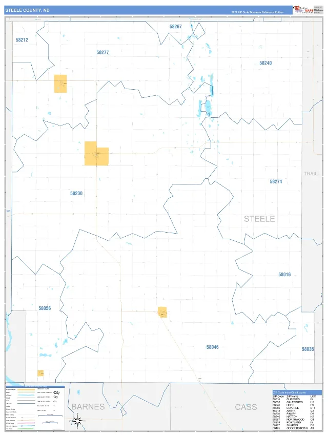 Steele County, ND ZIP Code Wall Map, Business Reference style