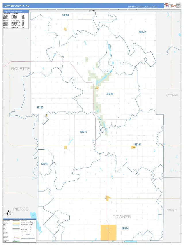 Towner County, ND ZIP Code Wall Map, Business Reference style