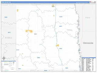 Traill County, ND Business Reference style ZIP Code wall map
