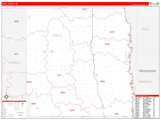 Traill County, ND RedLine style ZIP Code wall map