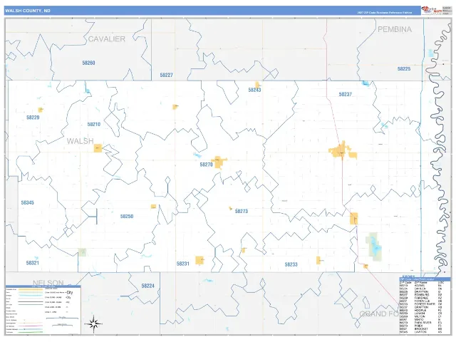 Walsh County, ND ZIP Code Wall Map, Business Reference style
