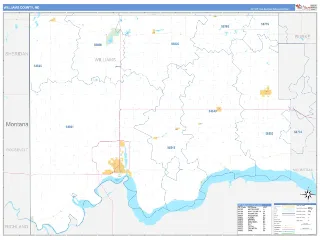 Williams County, ND Business Reference style ZIP Code wall map
