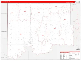 Williams County, ND RedLine style ZIP Code wall map