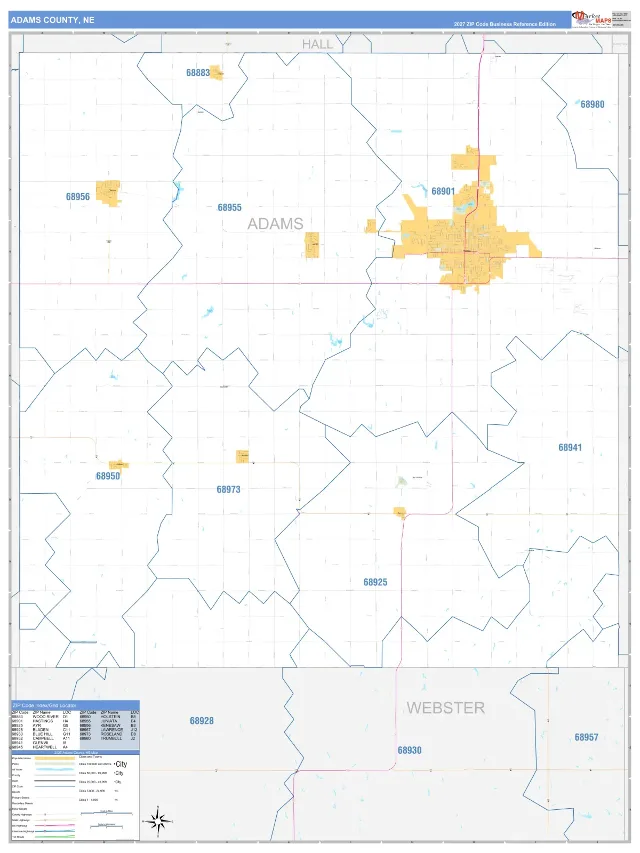 Adams County, NE ZIP Code Wall Map, Business Reference style