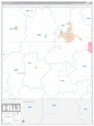 Adams County, NE Classic style ZIP Code wall map