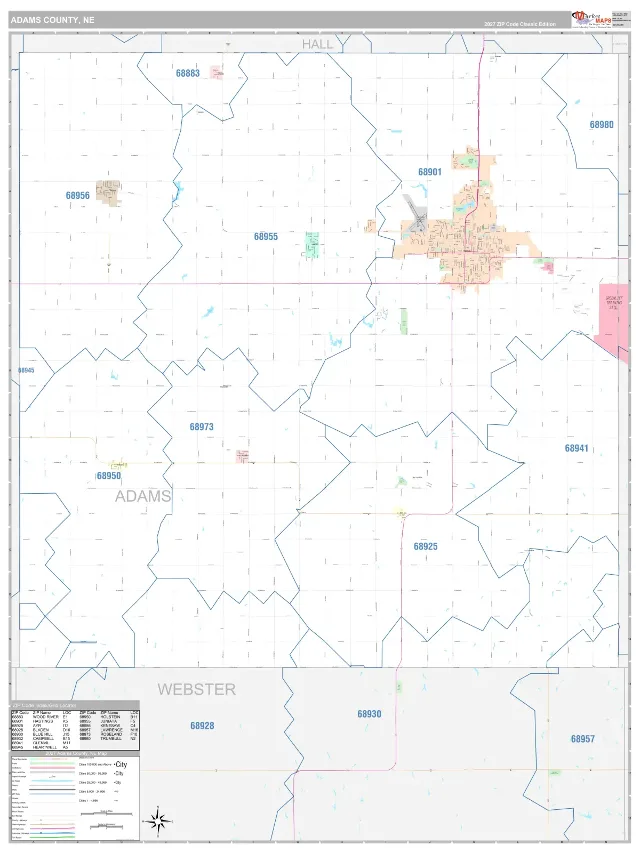 Adams County, NE ZIP Code Wall Map, Classic style