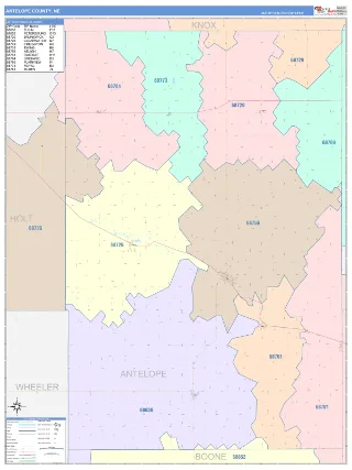 Antelope County, NE ColorCast style ZIP Code wall map
