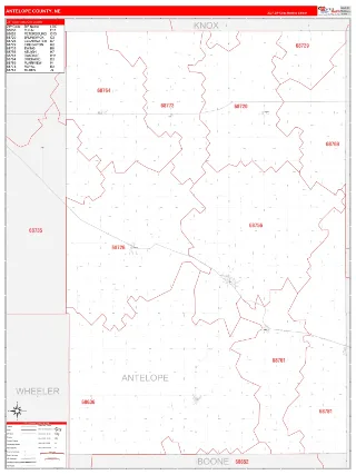 Antelope County, NE RedLine style ZIP Code wall map
