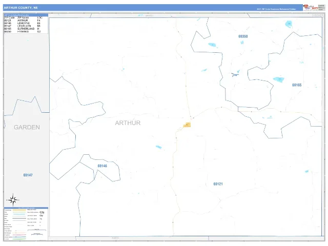 Arthur County, NE ZIP Code Wall Map, Business Reference style