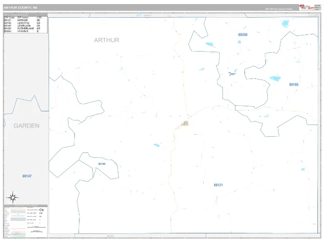 Arthur County, NE ZIP Code Wall Map, Classic style