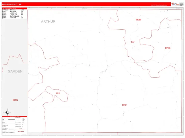 Arthur County, NE ZIP Code Wall Map, RedLine style