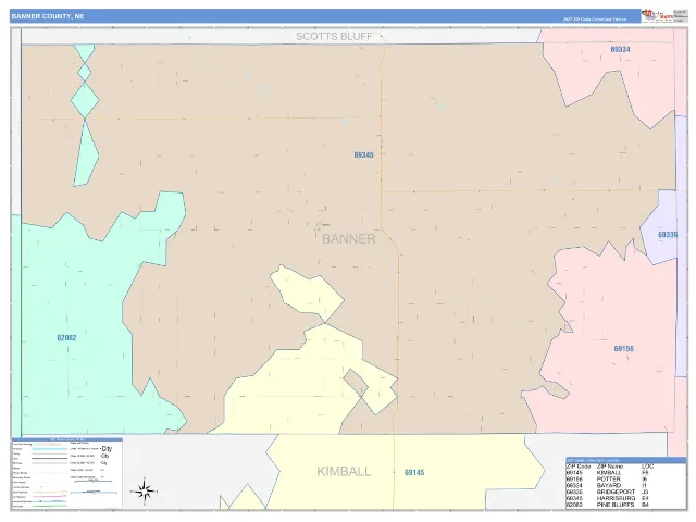 Banner County, NE ZIP Code Wall Map, ColorCast style