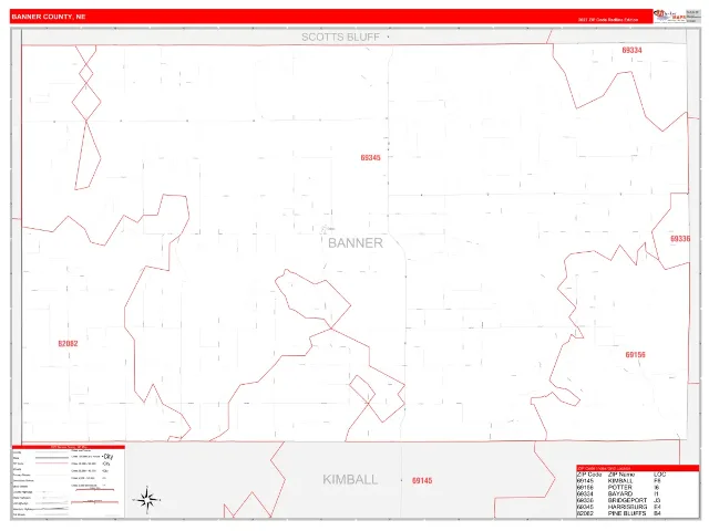 Banner County, NE ZIP Code Wall Map, RedLine style