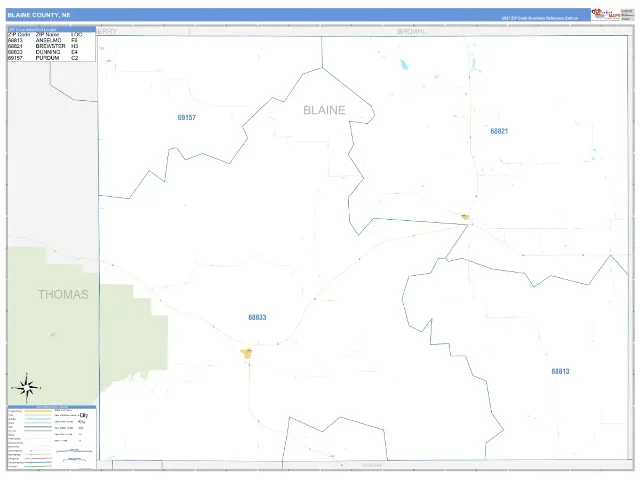 Blaine County, NE ZIP Code Wall Map, Business Reference style