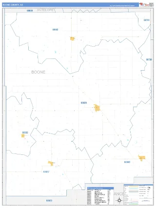 Boone County, NE Business Reference style ZIP Code wall map