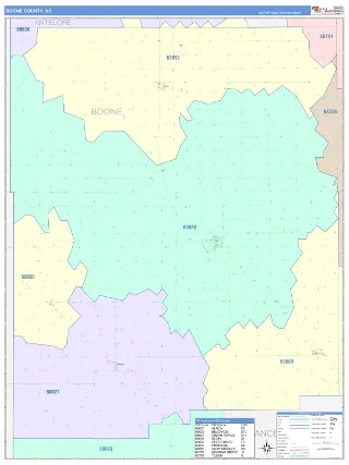 Boone County, NE ColorCast style ZIP Code wall map