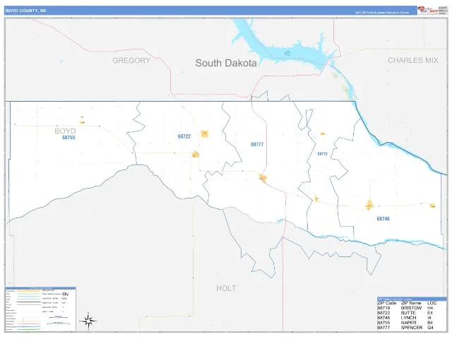 Boyd County, NE ZIP Code Wall Map, Business Reference style
