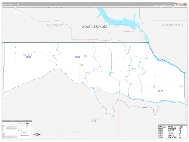 Boyd County, NE ZIP Code Wall Map, Classic style