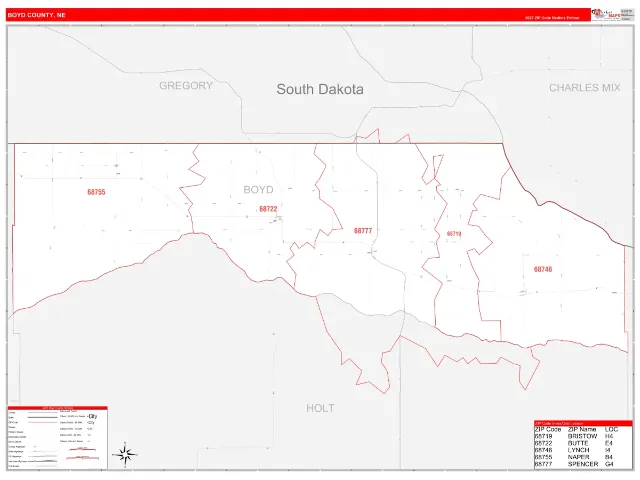 Boyd County, NE ZIP Code Wall Map, RedLine style