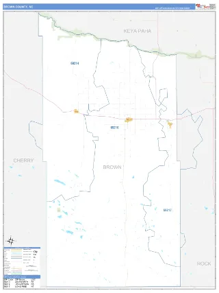 Brown County, NE Business Reference style ZIP Code wall map
