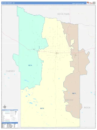 Brown County, NE ColorCast style ZIP Code wall map