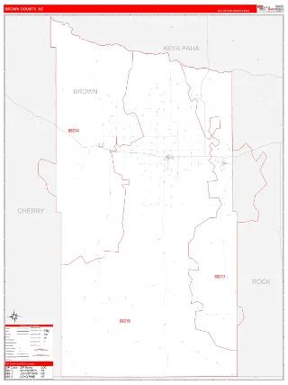 Brown County, NE RedLine style ZIP Code wall map