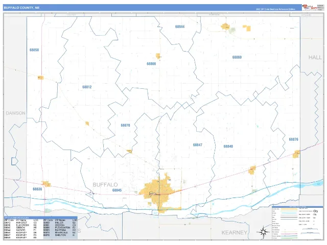 Buffalo County, NE ZIP Code Wall Map, Business Reference style