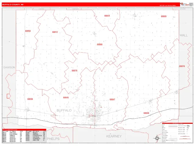 Buffalo County, NE ZIP Code Wall Map, RedLine style
