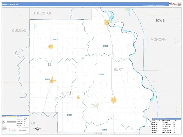 Burt County, NE ZIP Code Wall Map, Business Reference style