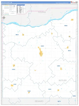 Butler County, NE Business Reference style ZIP Code wall map