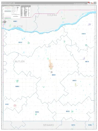Butler County, NE Classic style ZIP Code wall map