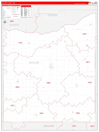 Butler County, NE RedLine style ZIP Code wall map