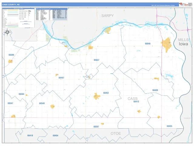 Cass County, NE ZIP Code Wall Map, Business Reference style