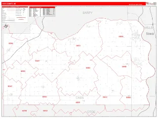 Cass County, NE RedLine style ZIP Code wall map