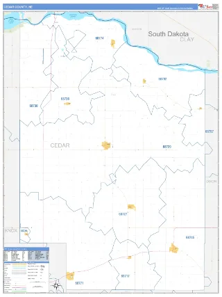 Cedar County, NE Business Reference style ZIP Code wall map