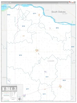 Cedar County, NE Classic style ZIP Code wall map