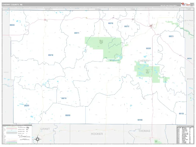 Cherry County, NE ZIP Code Wall Map, Classic style